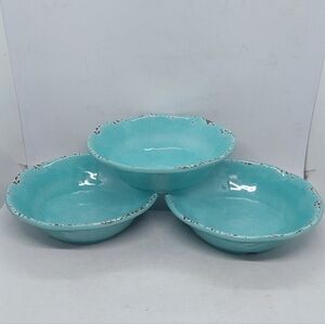 Tommy Bahama Blue Crackle Rustic Melamine Cereal Salad Bowls Set Of 3